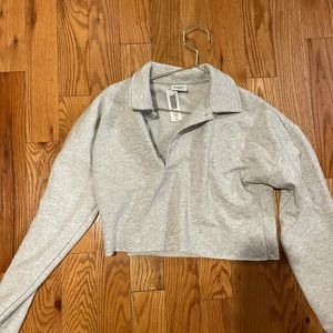 Sunday best cropped fleece sweater- polo button up